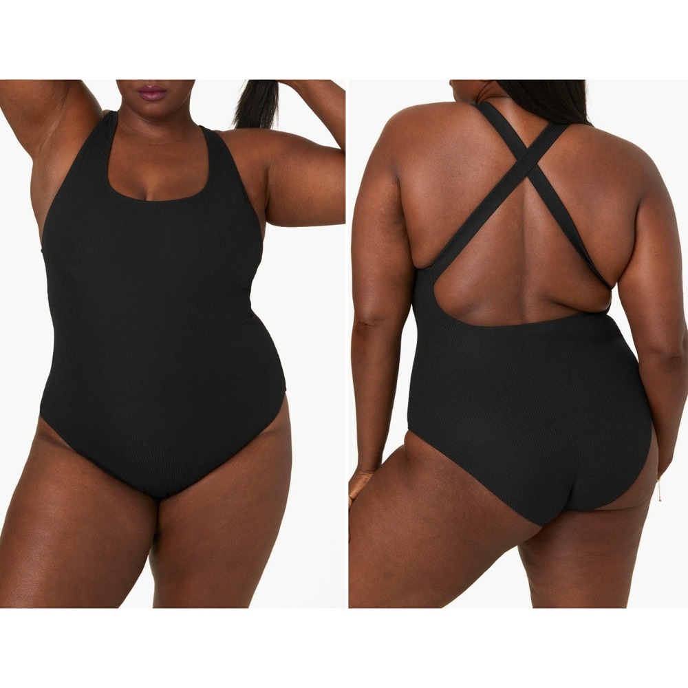 Andie Black Ribbed Scoop-Back One-Piece Swimsuit